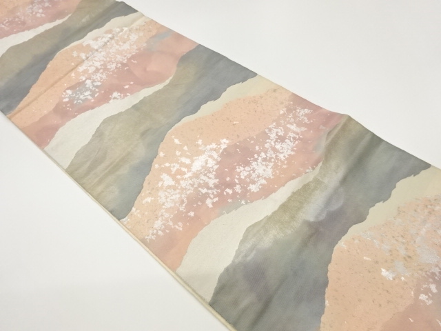 服部織物製　こはく錦引箔道長取に雲模様袋帯